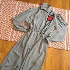 Lilli Ann x Adolph Schuman Gray Maxi Dress with Red Detail